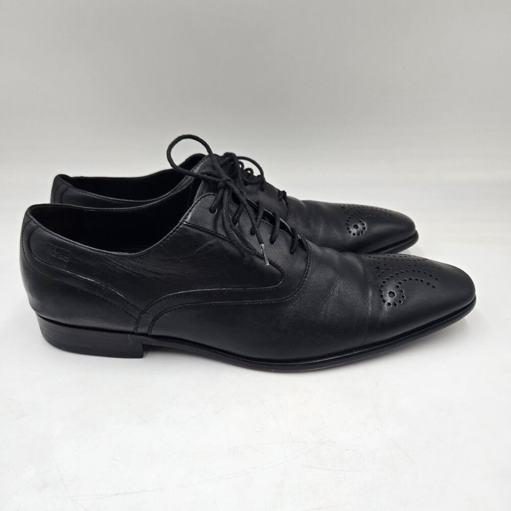 Hugo Boss Shoes Mens Sz 10 Oxfords Black Leather Dress Formal Classic Lace Up